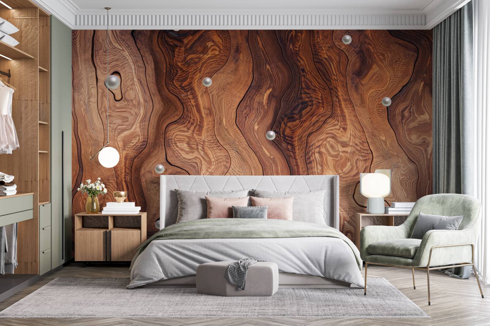 Fototapeta textúrované drevo a perly