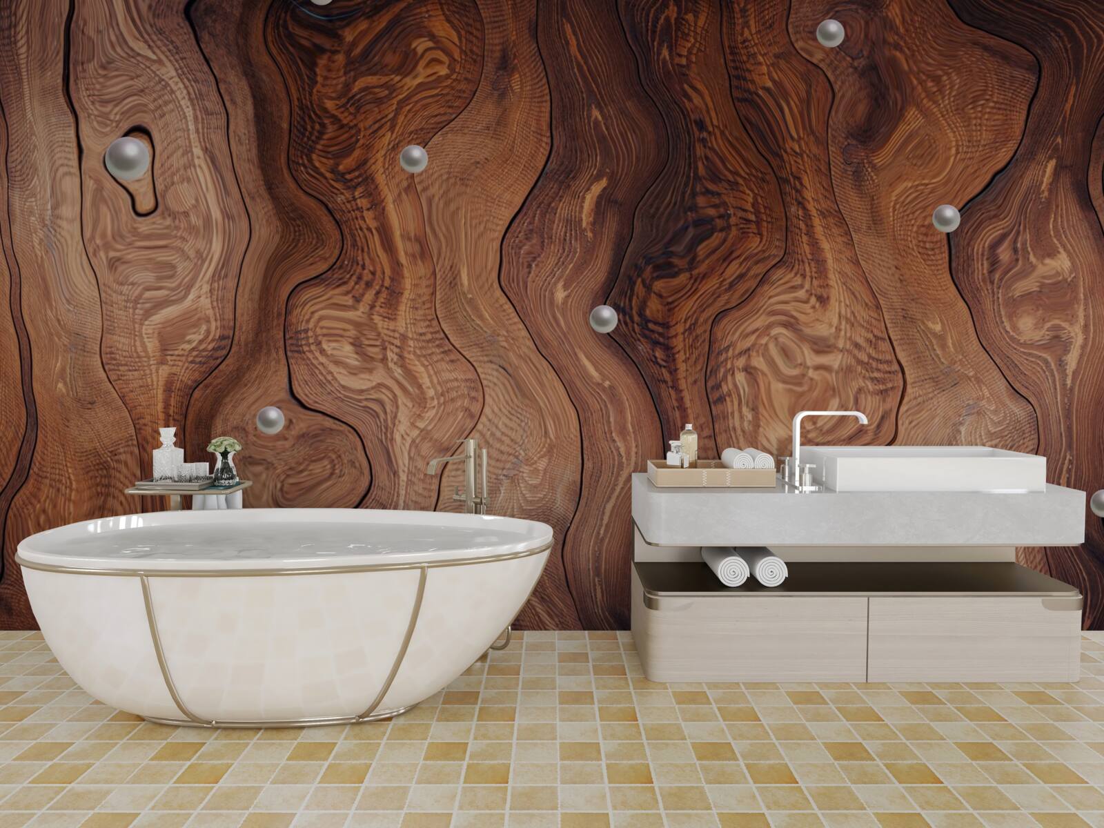 Fototapeta textúrované drevo a perly