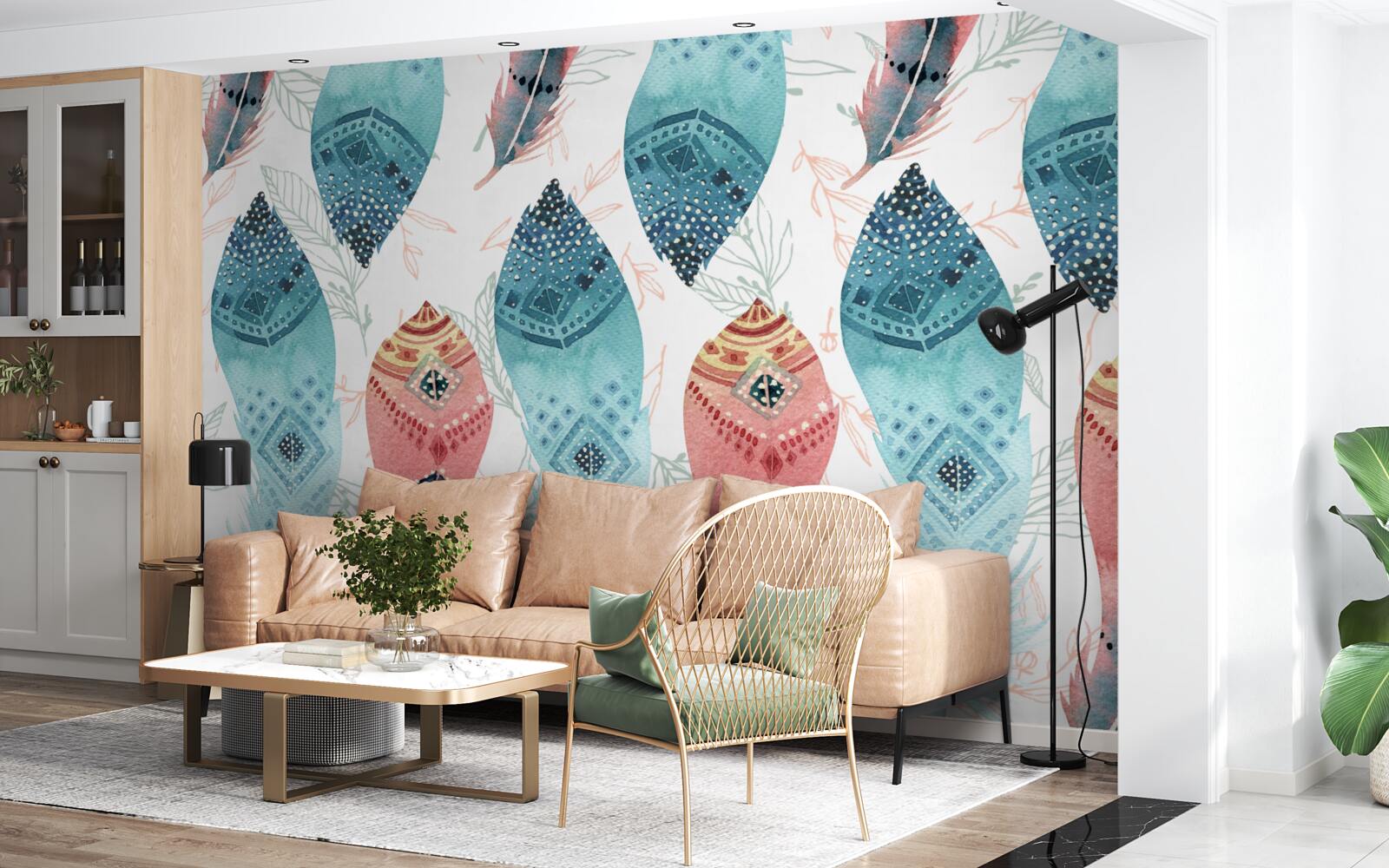 Fototapeta akvarelové pierko v spodnej časti pozadia