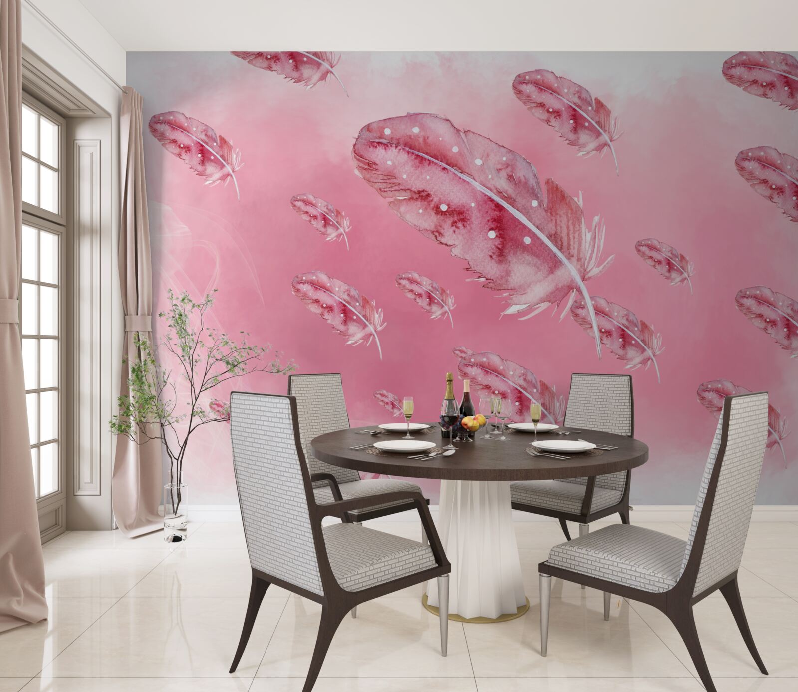 Fototapeta na ružovom podklade sú ružové pierka