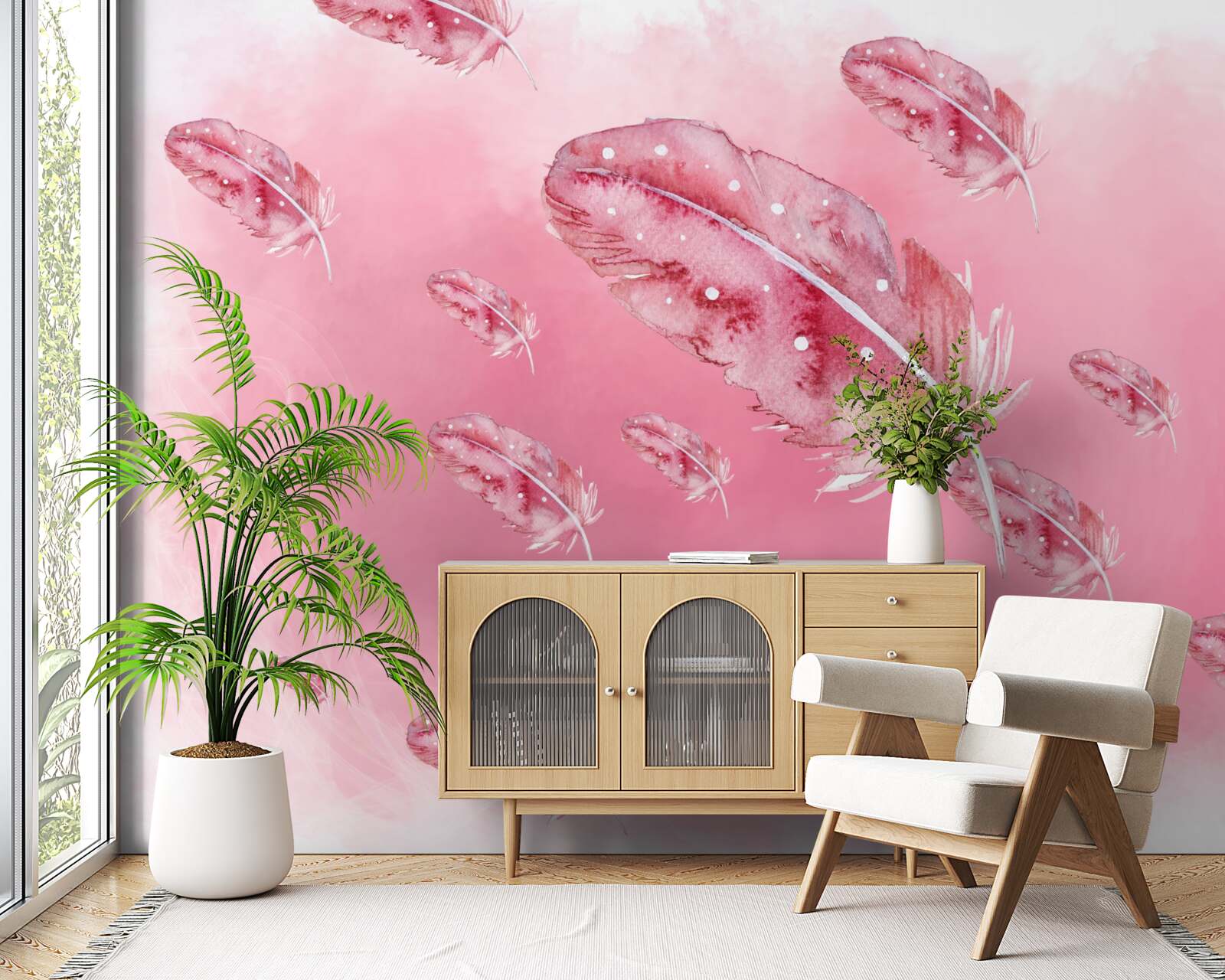 Fototapeta na ružovom podklade sú ružové pierka