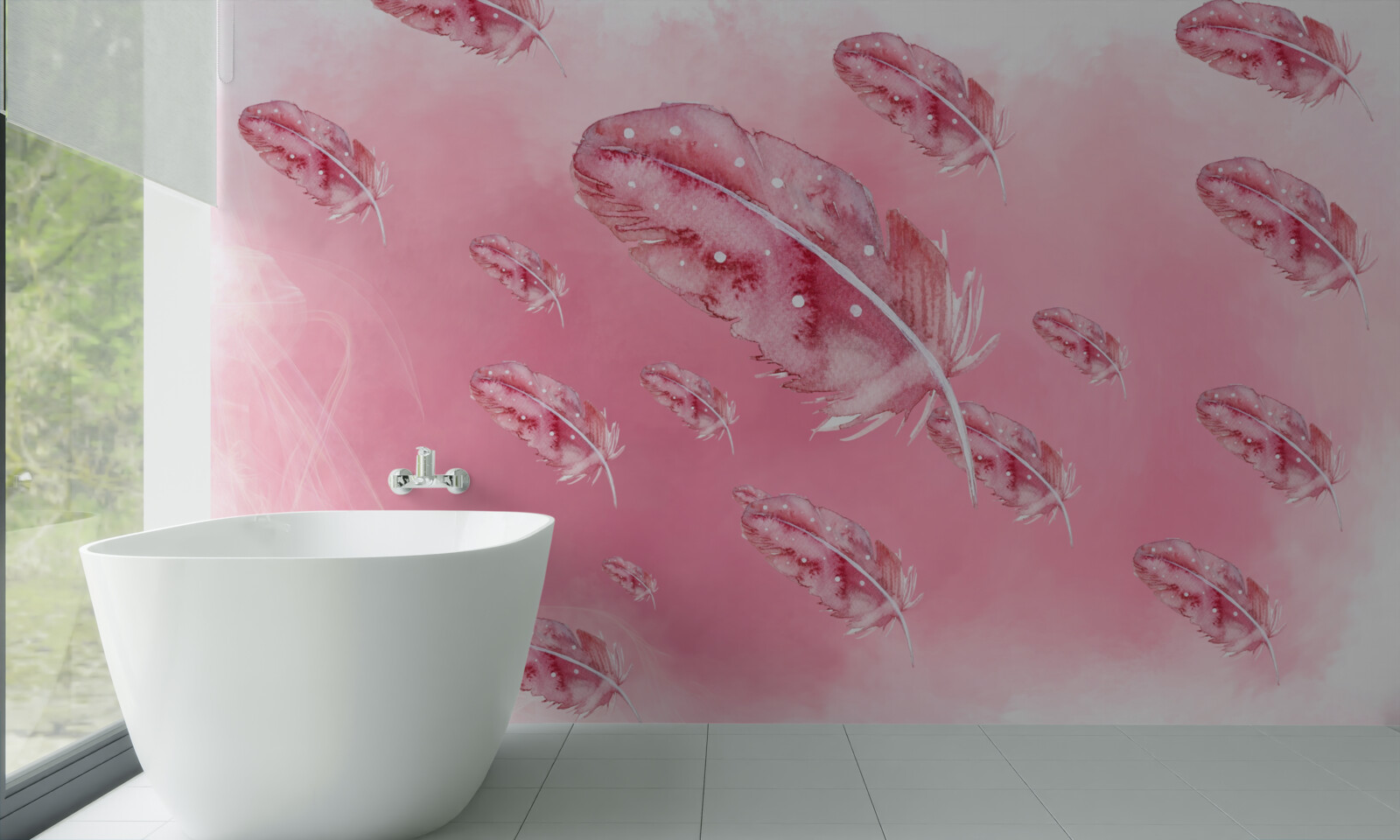 Fototapeta na ružovom podklade sú ružové pierka