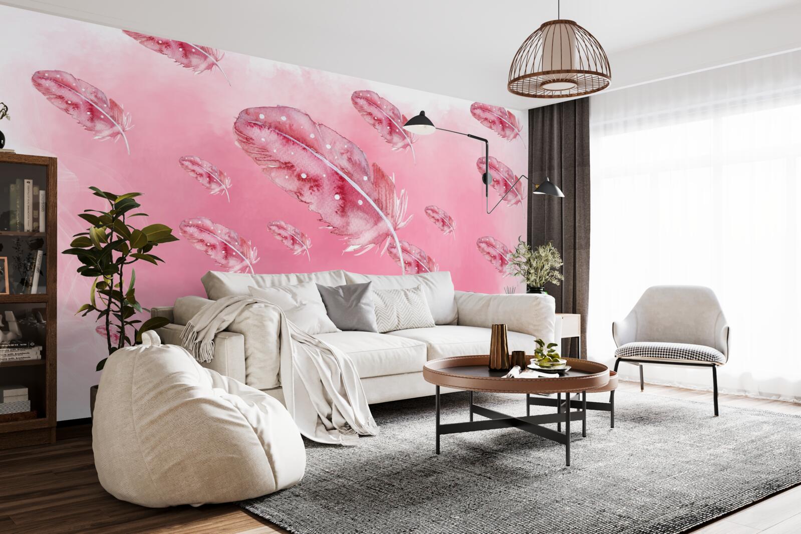 Fototapeta na ružovom podklade sú ružové pierka