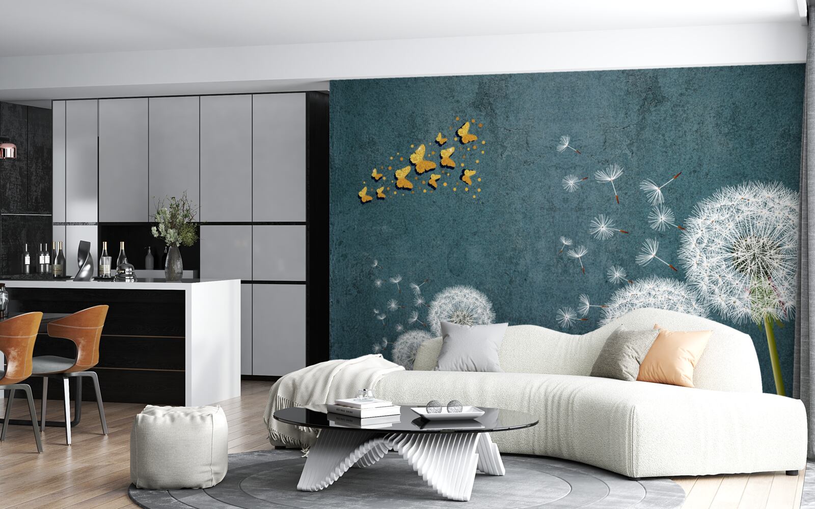 Fototapeta motýle vznášajúce sa nad púpavami