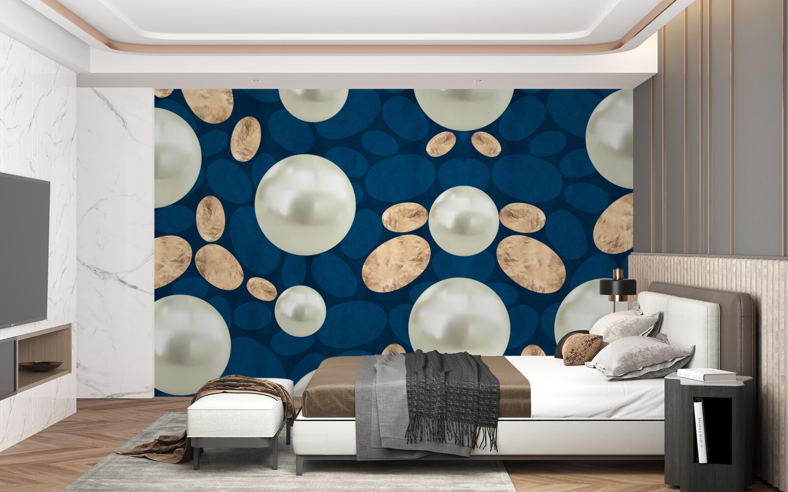 Fototapeta zlaté kryštály a biele perly