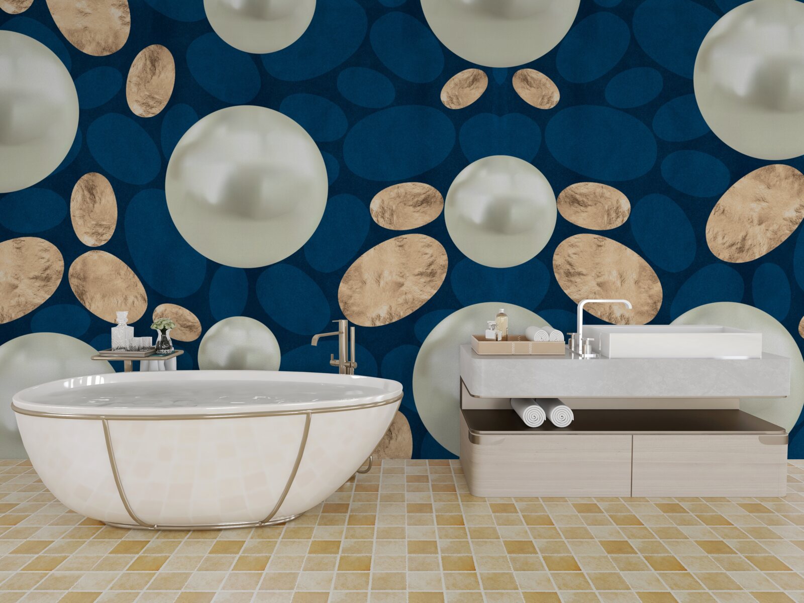 Fototapeta zlaté kryštály a biele perly