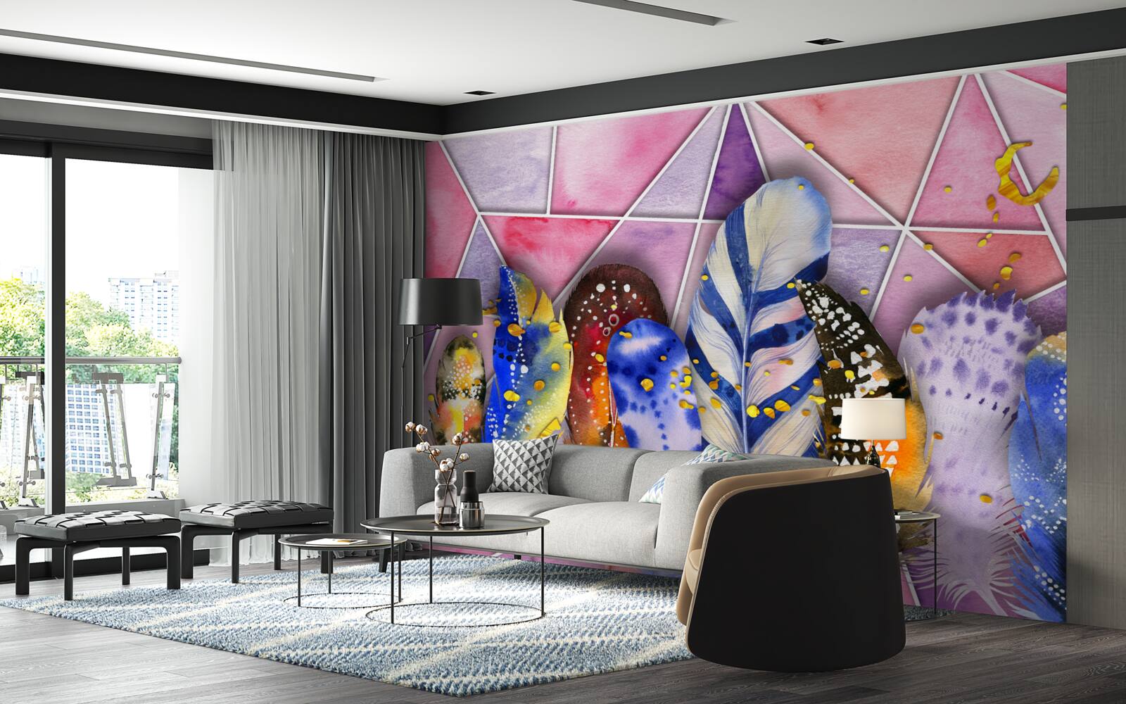 Fototapeta farebné pierka v rôznych odtieňoch