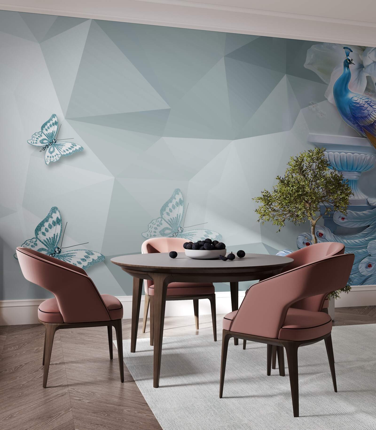 Fototapeta nádherný páv a motýle