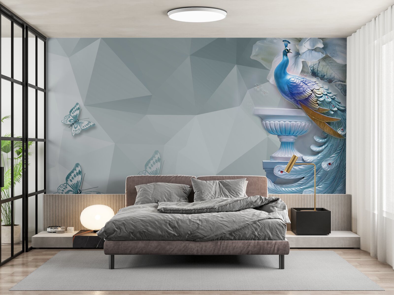 Fototapeta nádherný páv a motýle