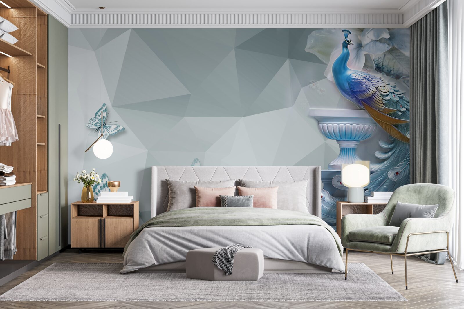 Fototapeta nádherný páv a motýle