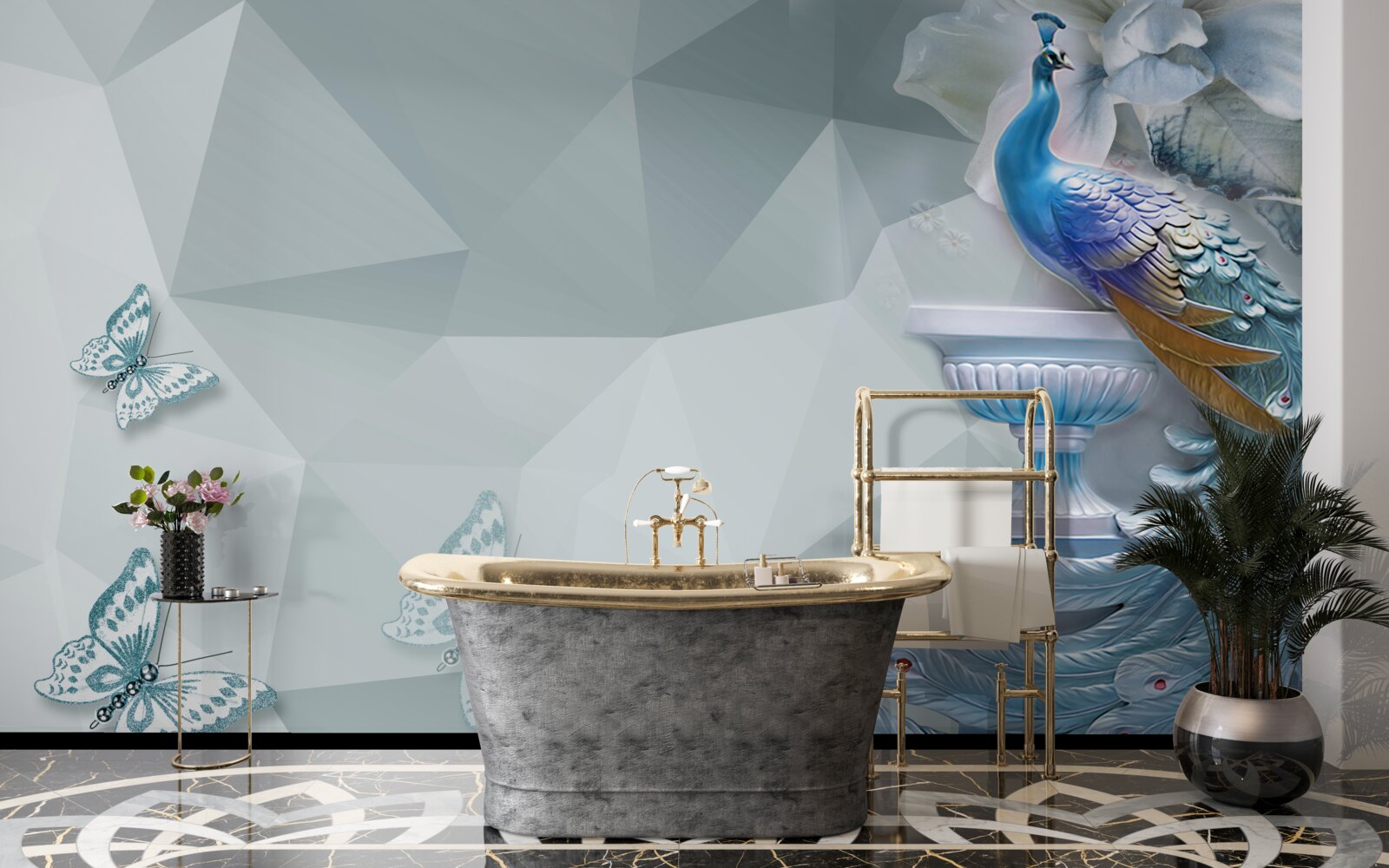 Fototapeta nádherný páv a motýle