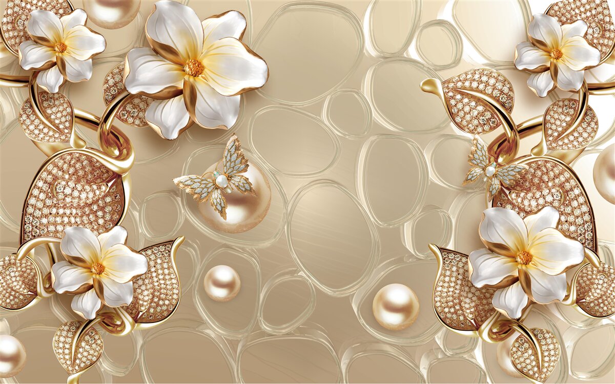 Fototapeta konáre s bielymi kvetmi sa vyvíjajú z perál na hodvábe