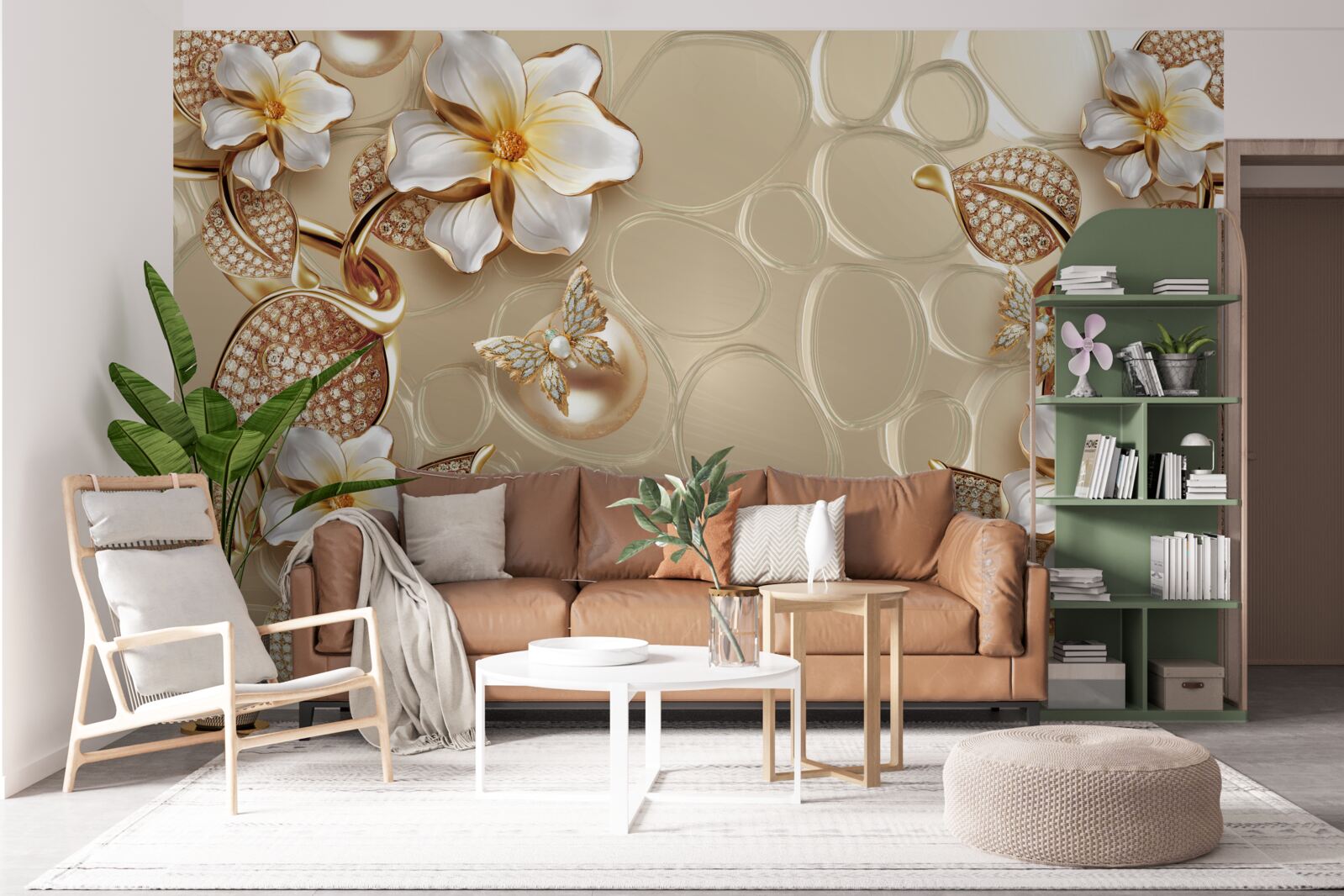 Fototapeta konáre s bielymi kvetmi sa vyvíjajú z perál na hodvábe