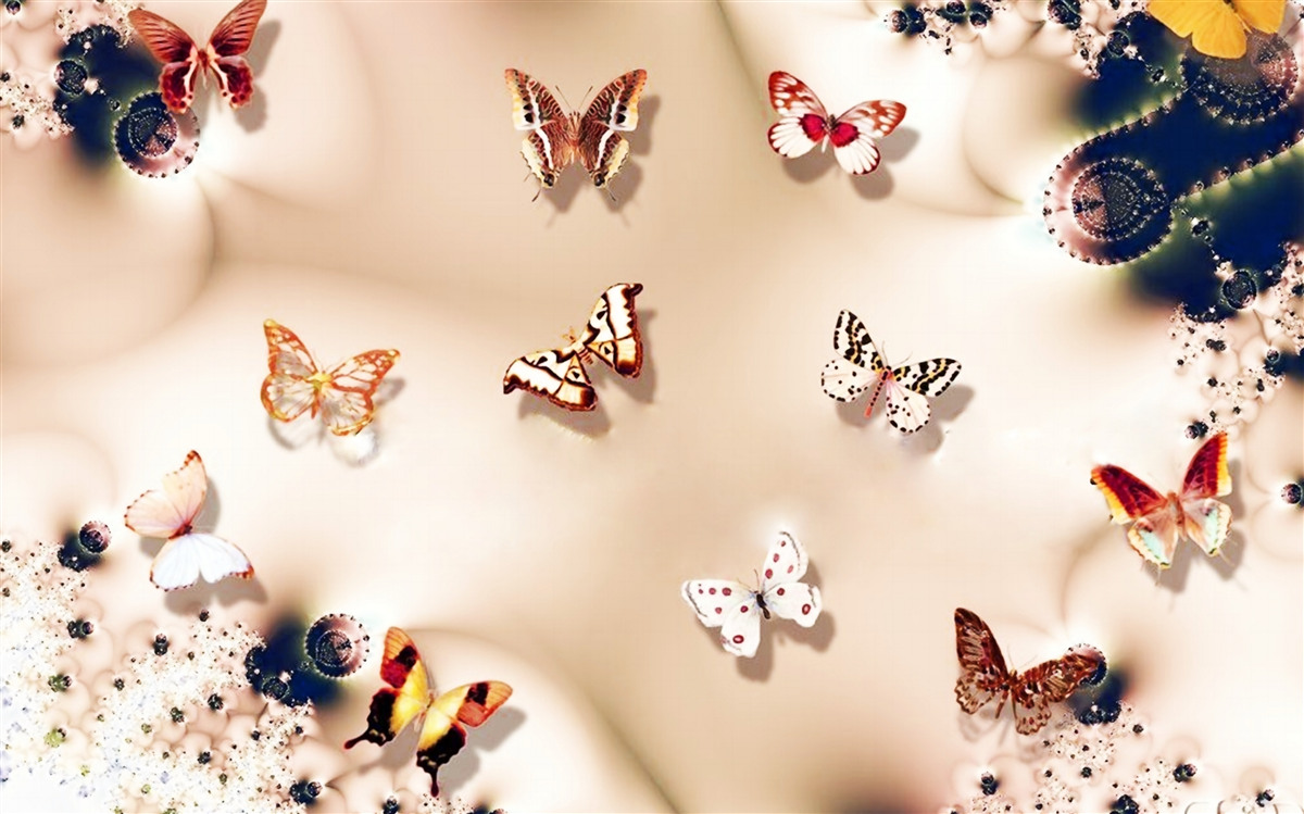 Fototapeta motýle rôznych farieb na ružovom hodvábe