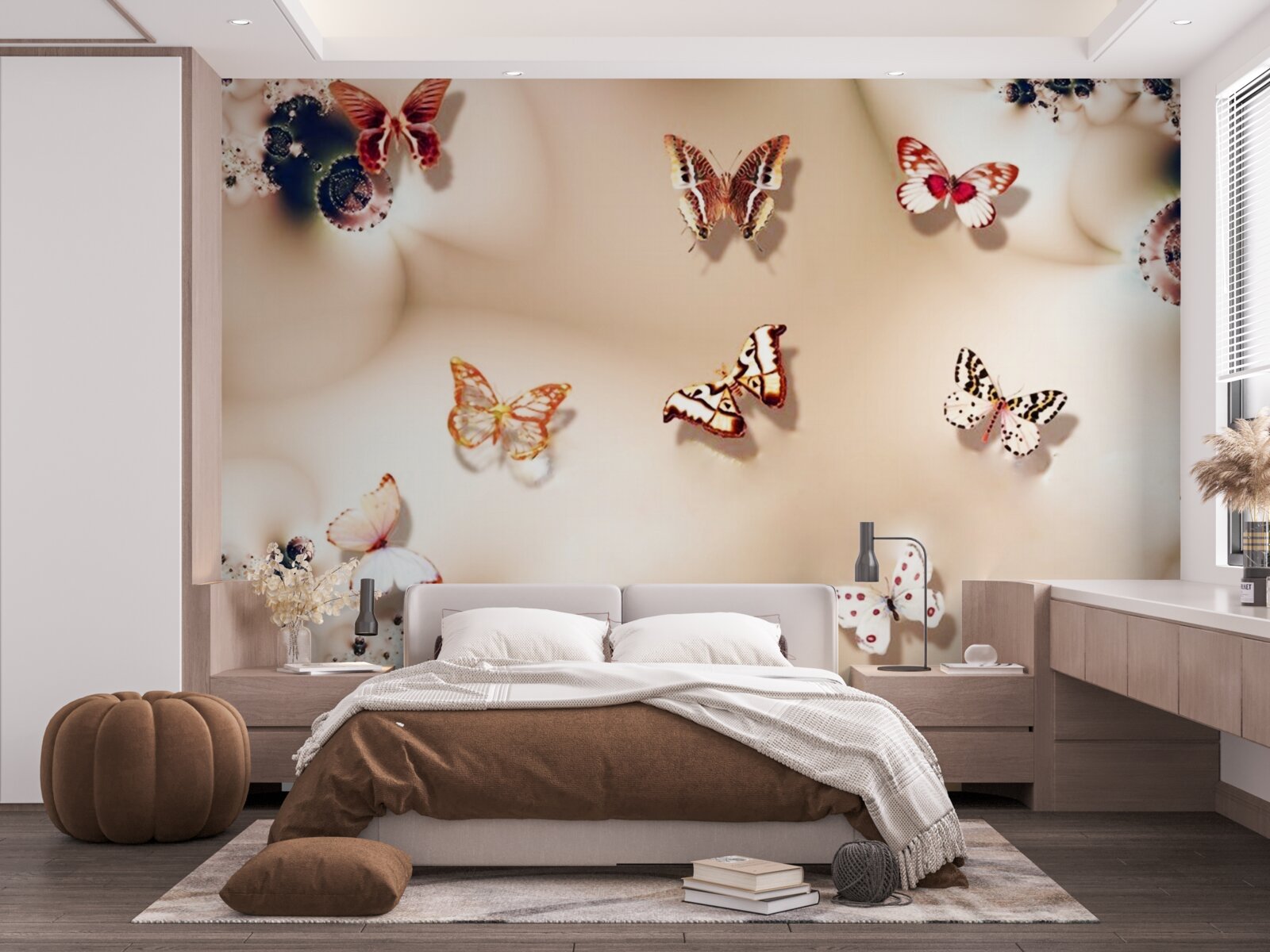 Fototapeta motýle rôznych farieb na ružovom hodvábe