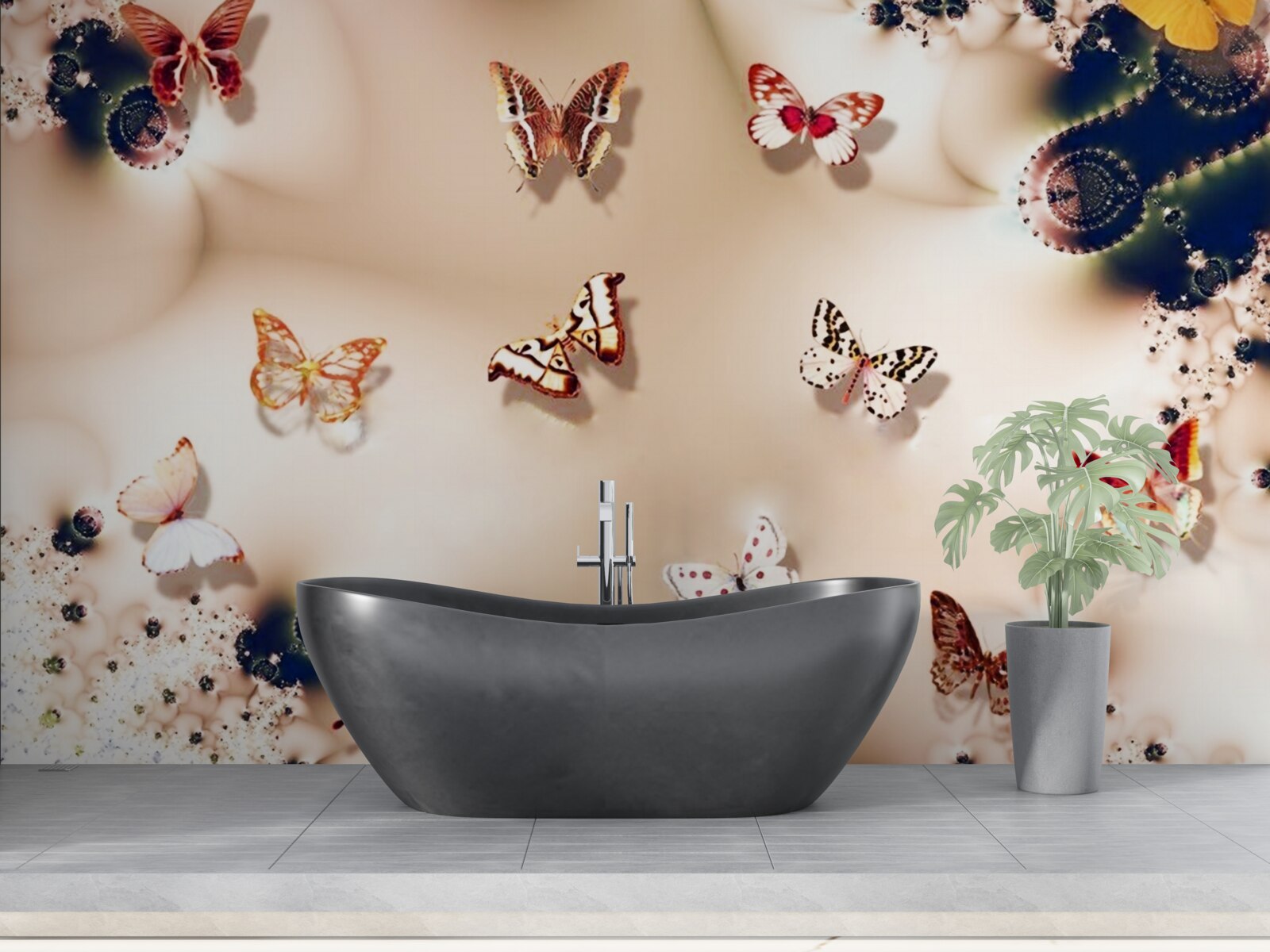 Fototapeta motýle rôznych farieb na ružovom hodvábe