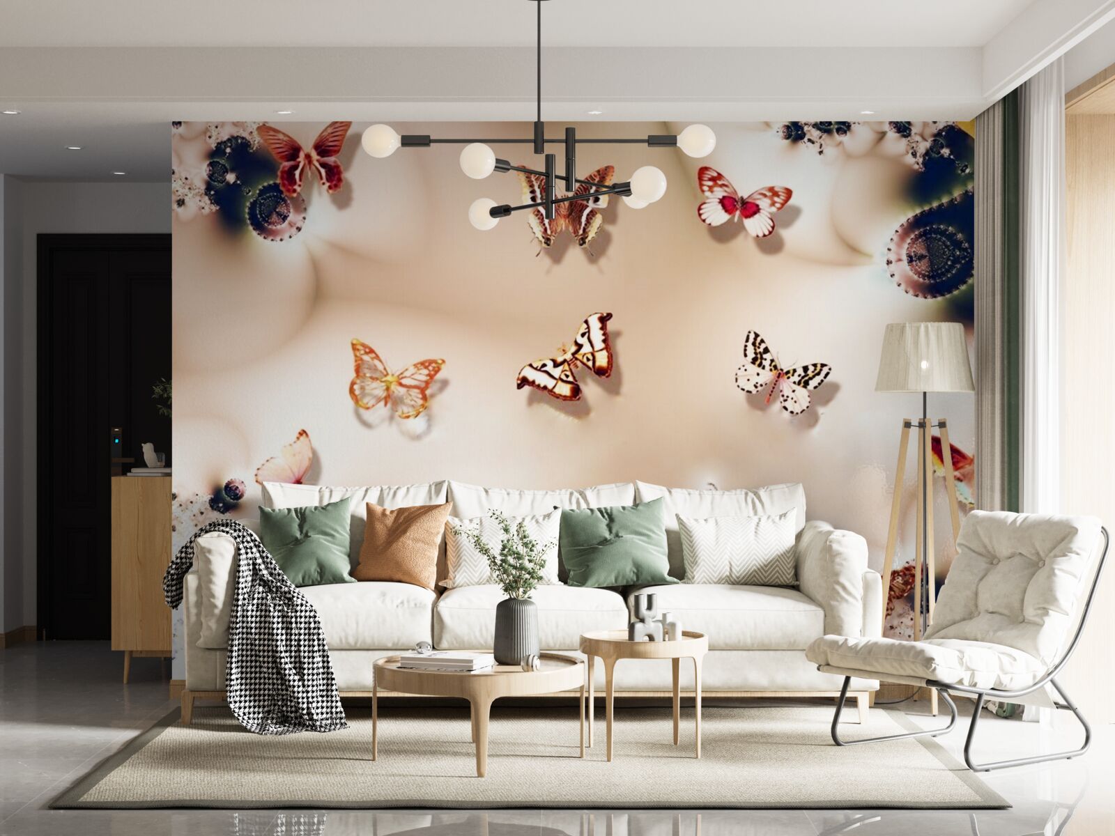 Fototapeta motýle rôznych farieb na ružovom hodvábe