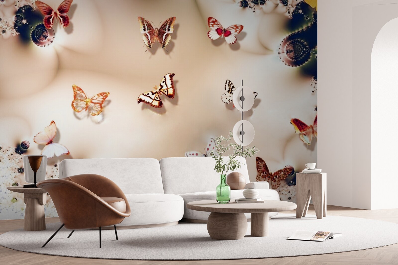 Fototapeta motýle rôznych farieb na ružovom hodvábe