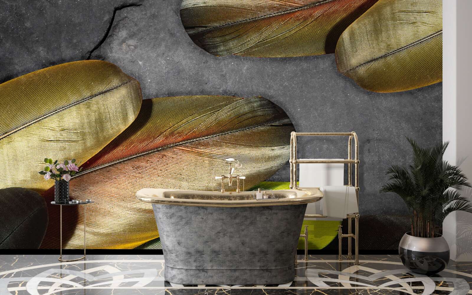 Fototapeta zlaté perie sa leskne na sivom pozadí