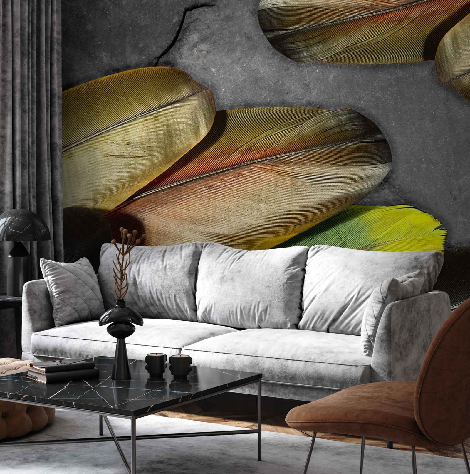 Fototapeta zlaté perie sa leskne na sivom pozadí