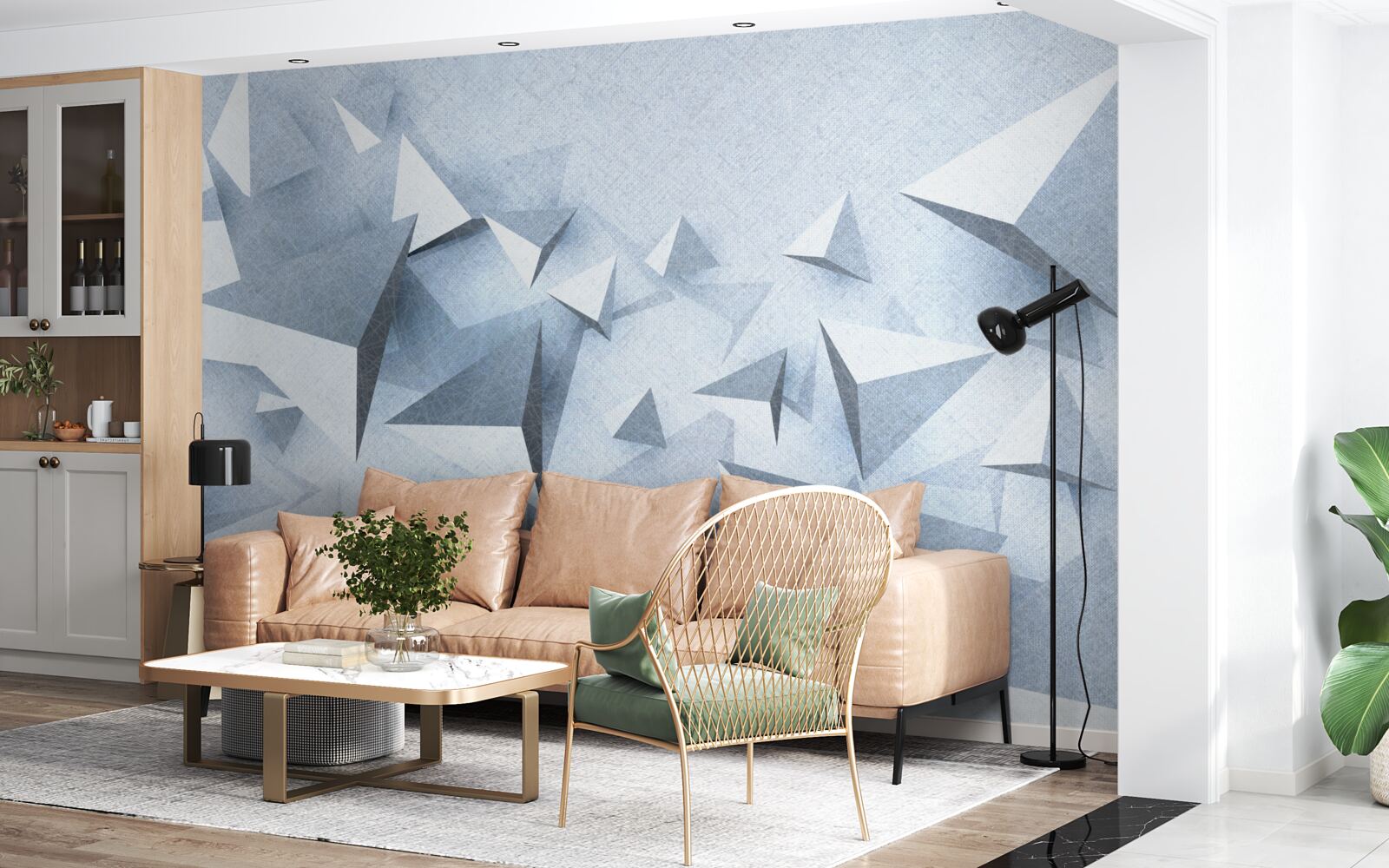 Fototapeta objemové trojuholníky rôznych veľkostí sú biele