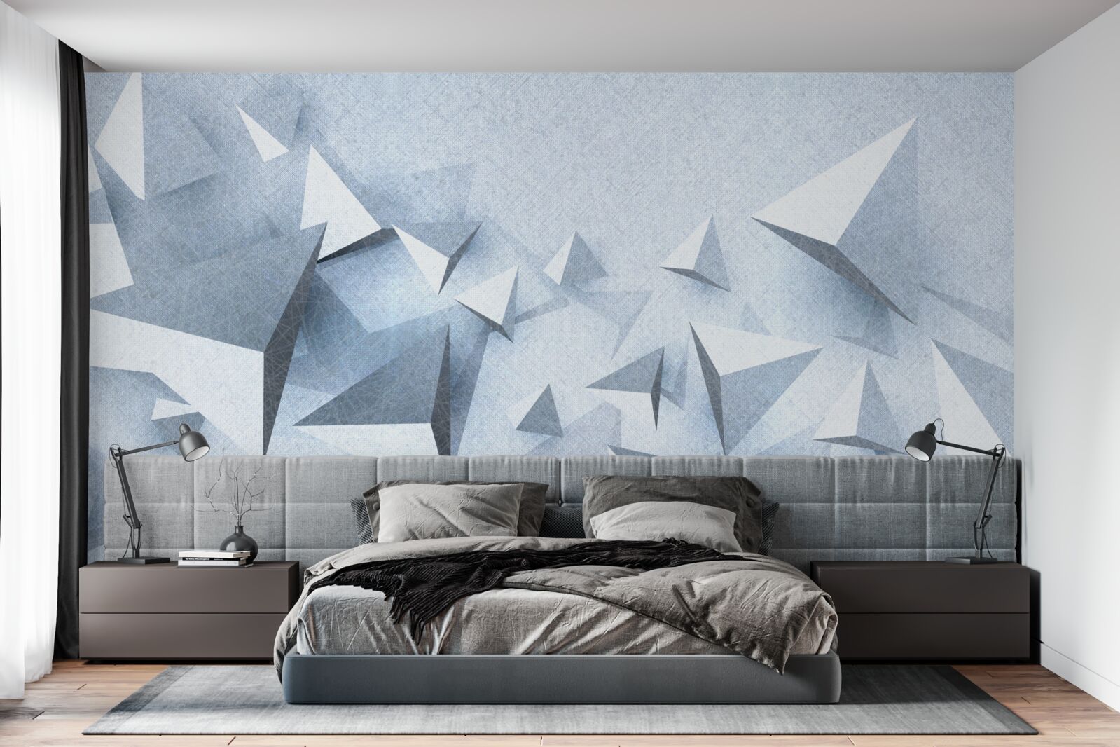 Fototapeta objemové trojuholníky rôznych veľkostí sú biele