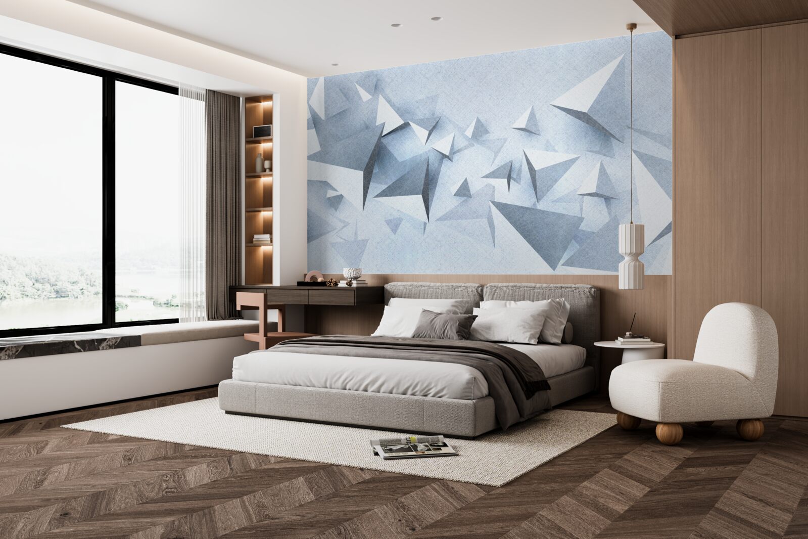 Fototapeta objemové trojuholníky rôznych veľkostí sú biele