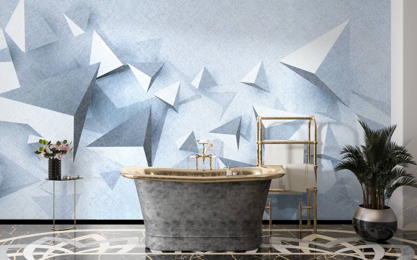 Fototapeta objemové trojuholníky rôznych veľkostí sú biele