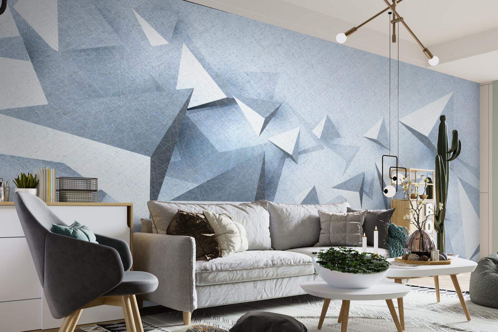 Fototapeta objemové trojuholníky rôznych veľkostí sú biele