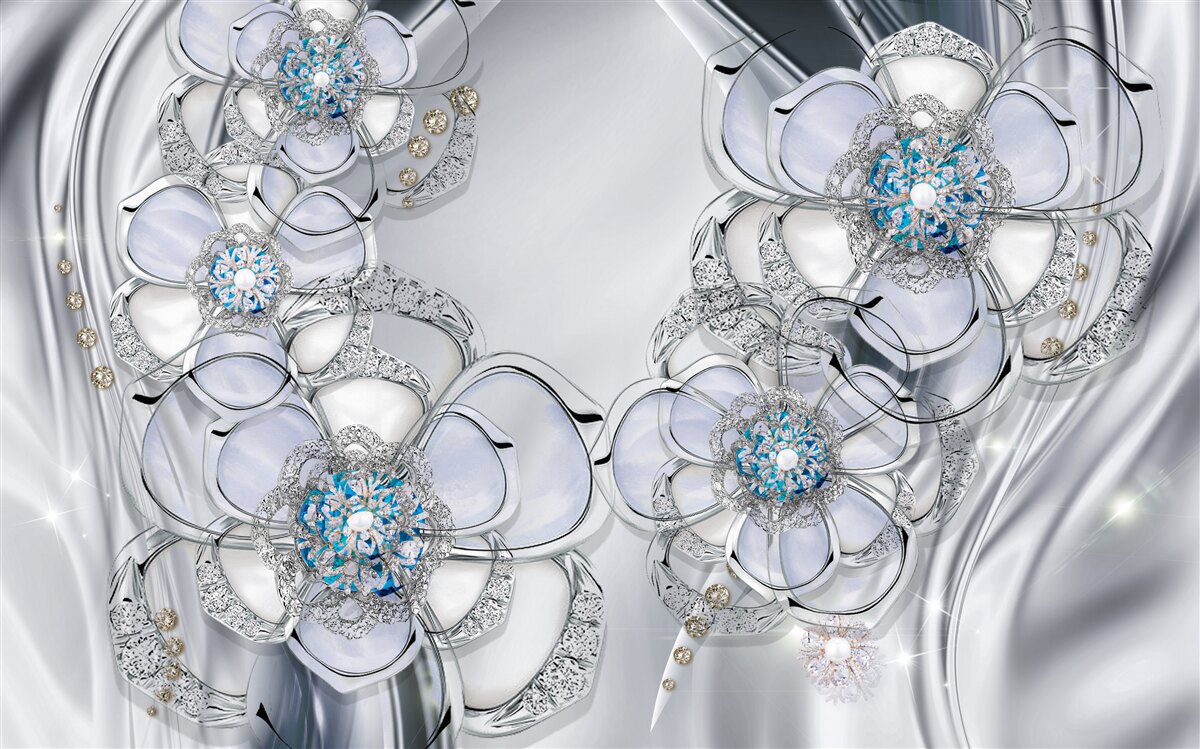 Fototapeta púčiky so strieborným odtieňom a modrými diamantmi