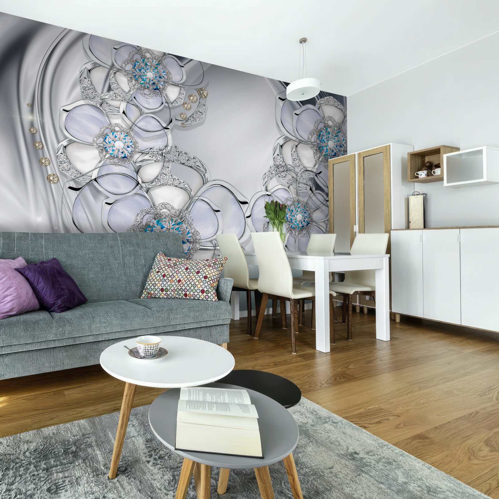 Fototapeta púčiky so strieborným odtieňom a modrými diamantmi