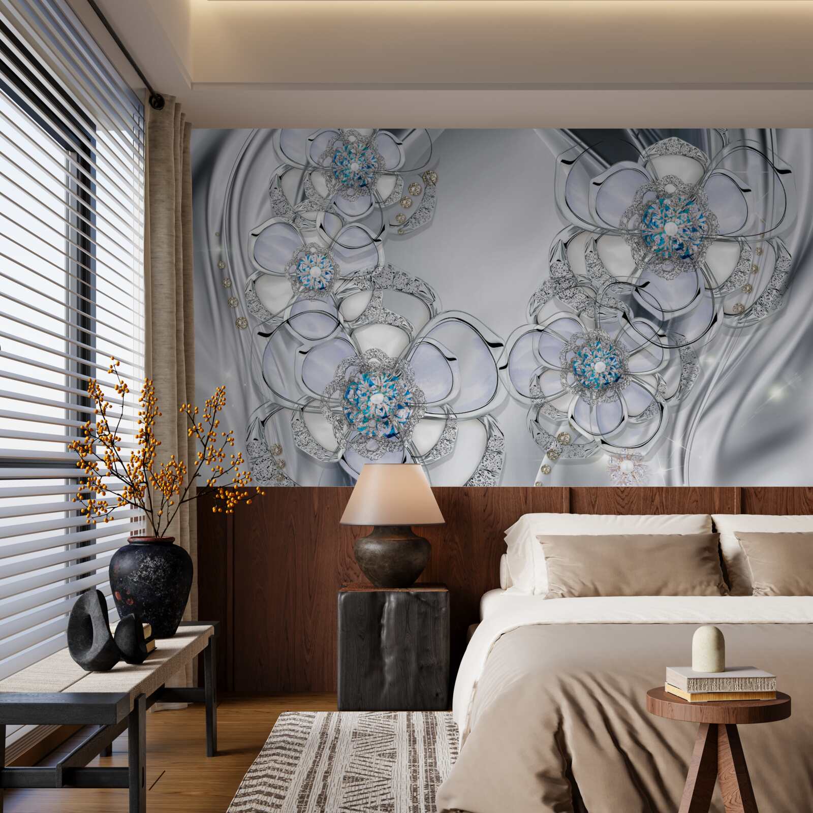 Fototapeta púčiky so strieborným odtieňom a modrými diamantmi