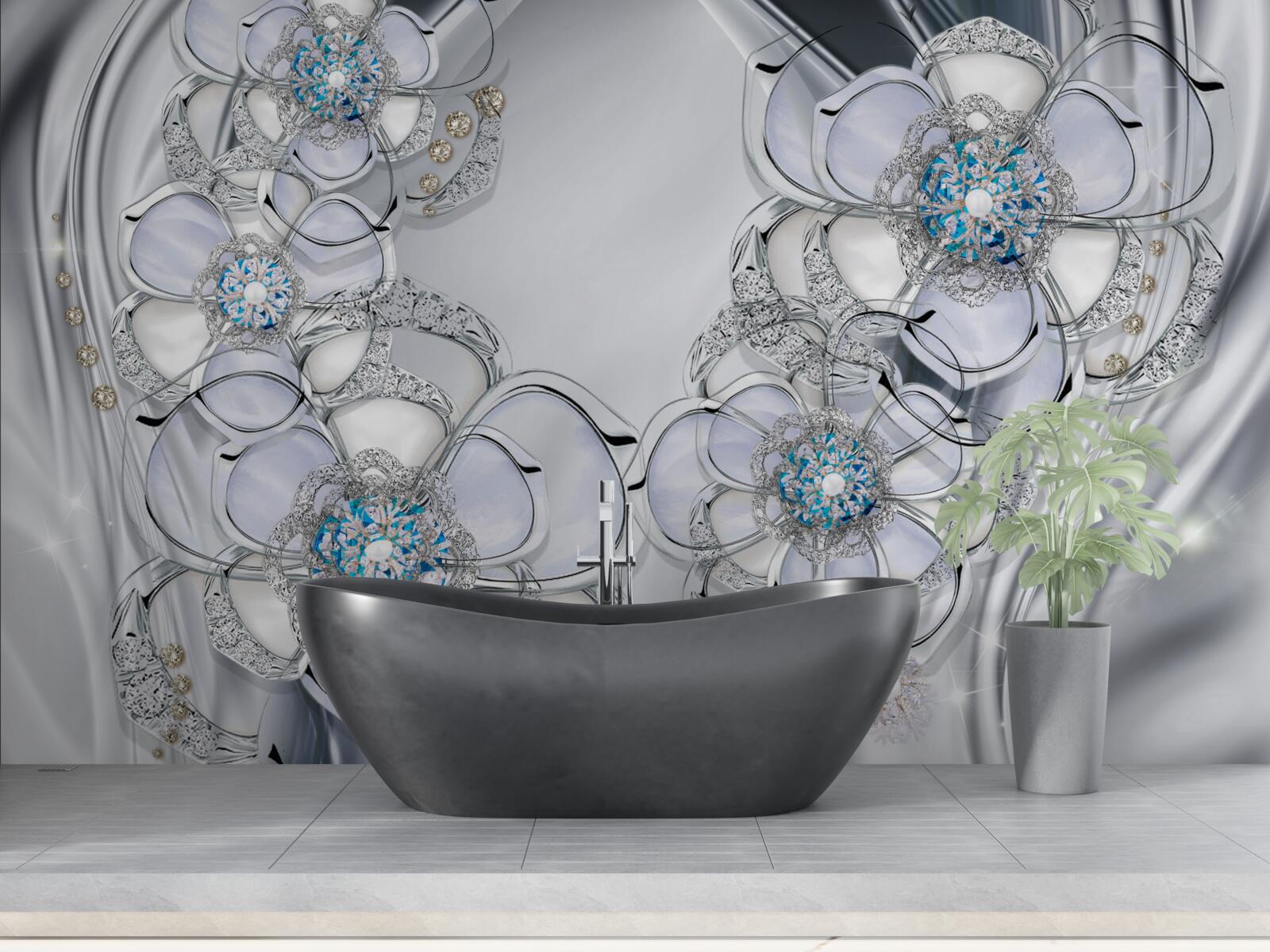 Fototapeta púčiky so strieborným odtieňom a modrými diamantmi