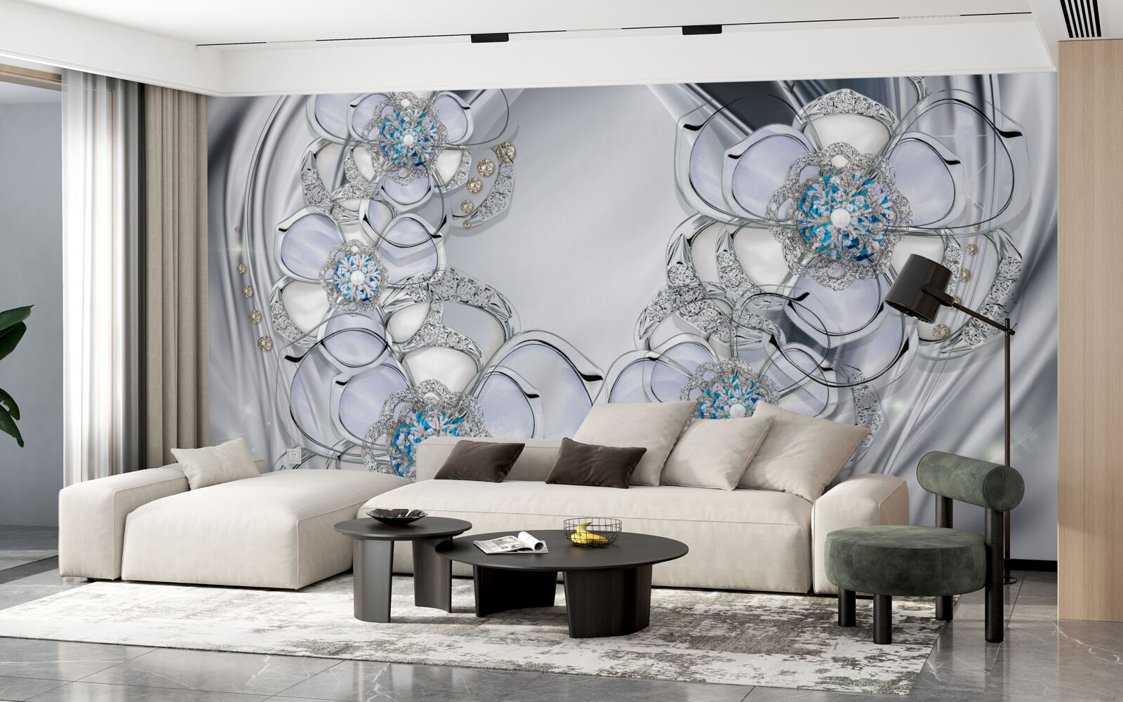 Fototapeta púčiky so strieborným odtieňom a modrými diamantmi