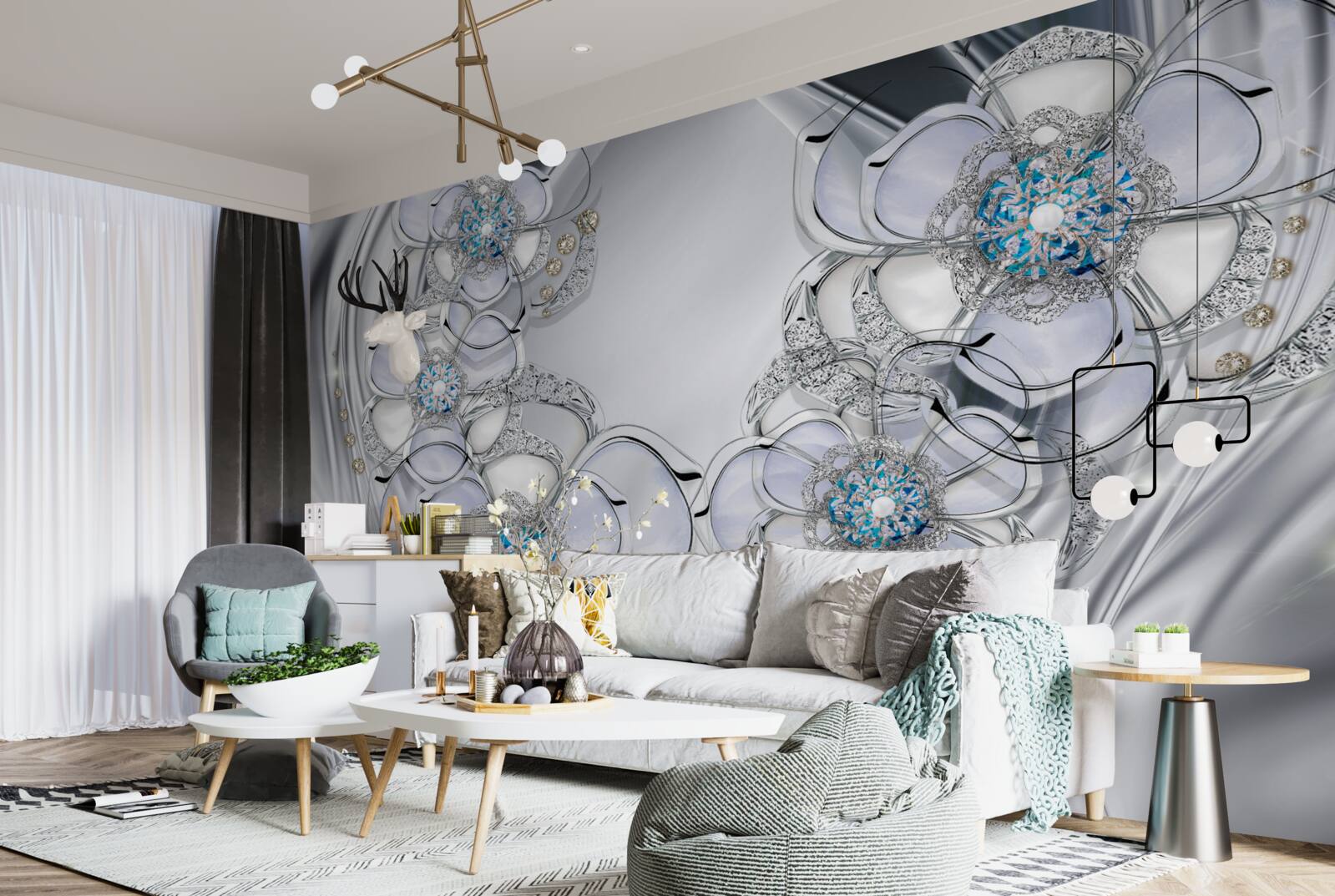 Fototapeta púčiky so strieborným odtieňom a modrými diamantmi