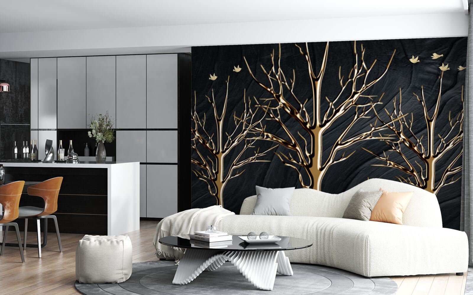 Fototapeta v noci sa medzi stromami prechádza jeleň