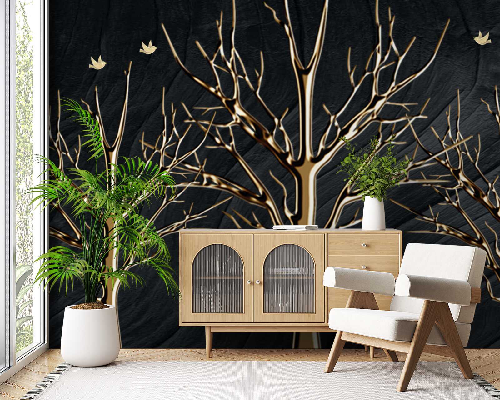 Fototapeta v noci sa medzi stromami prechádza jeleň