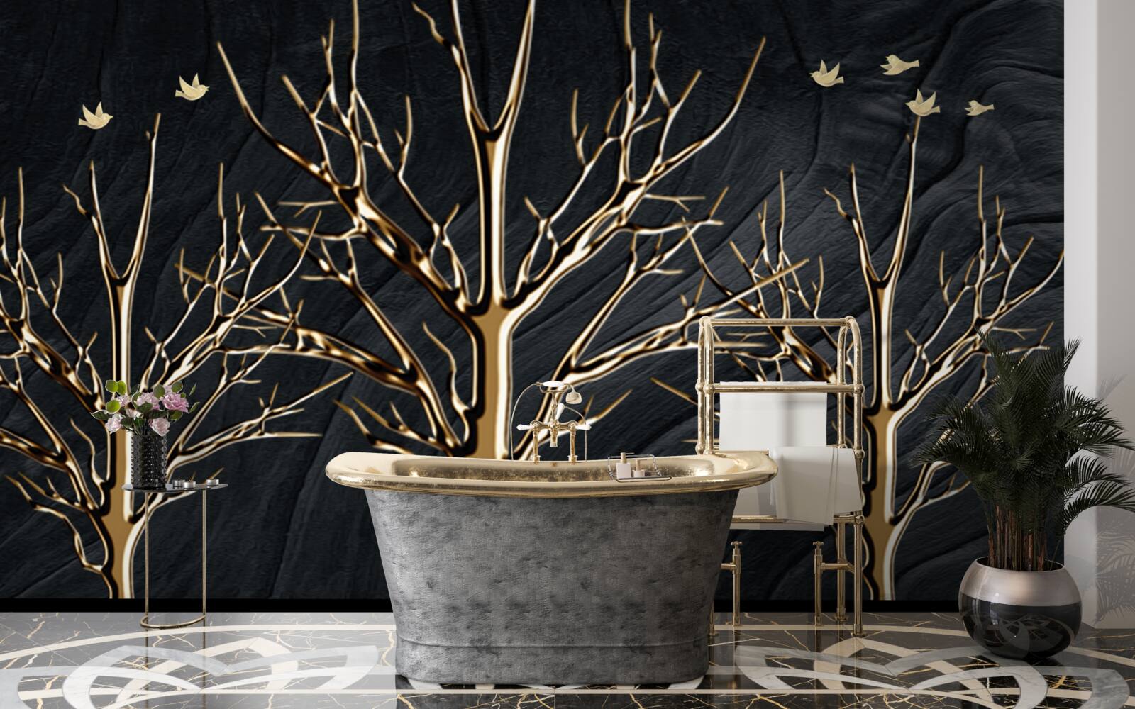 Fototapeta v noci sa medzi stromami prechádza jeleň