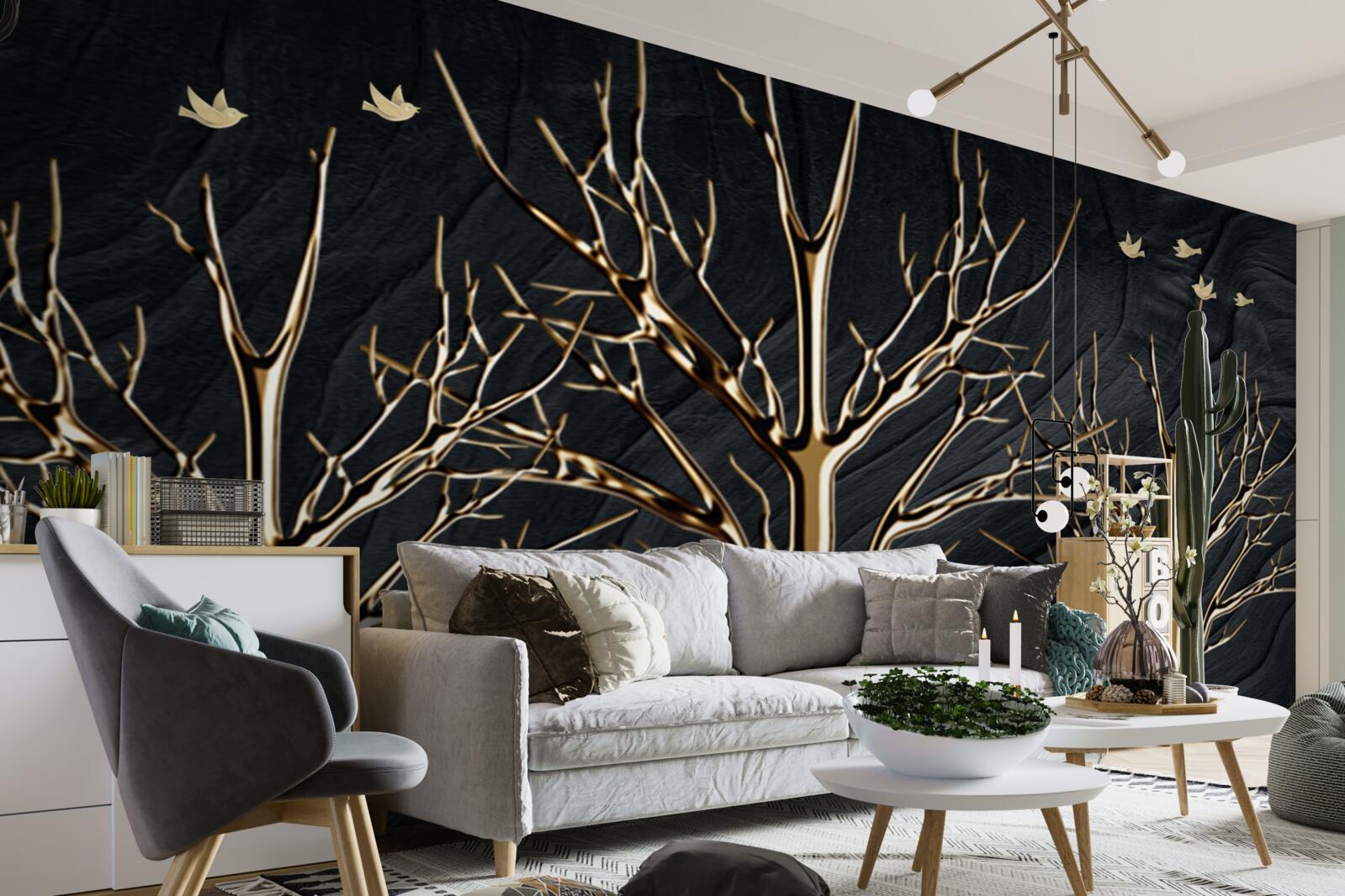 Fototapeta v noci sa medzi stromami prechádza jeleň