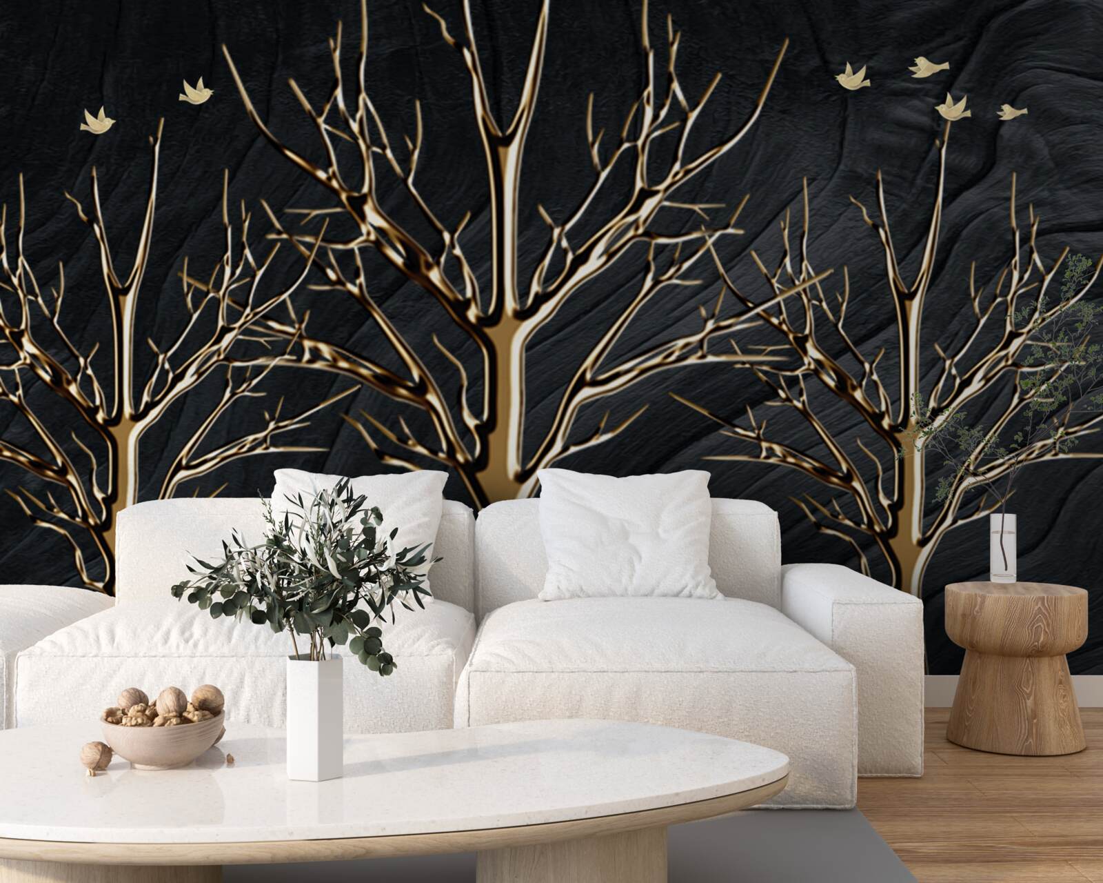 Fototapeta v noci sa medzi stromami prechádza jeleň