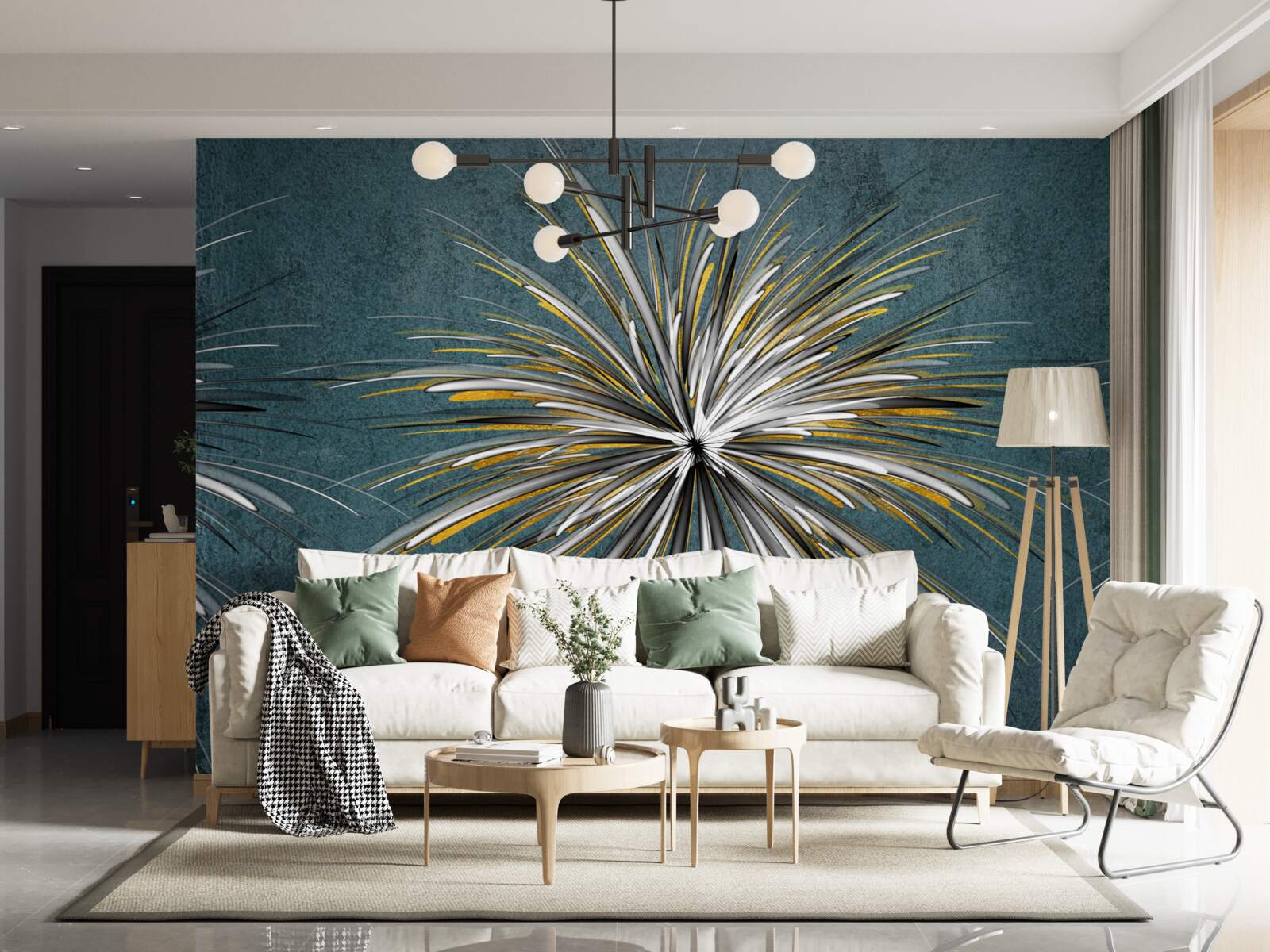 Fototapeta vetva s chmýří na modrom pozadí