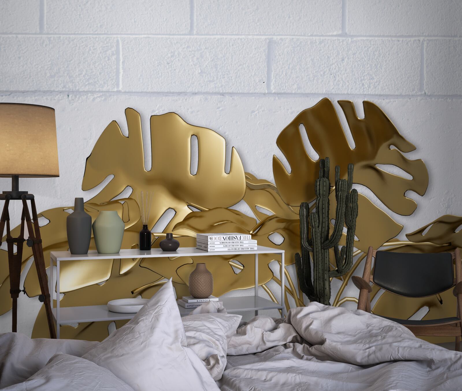 Fototapeta tropické medené listy na povrchu tehly