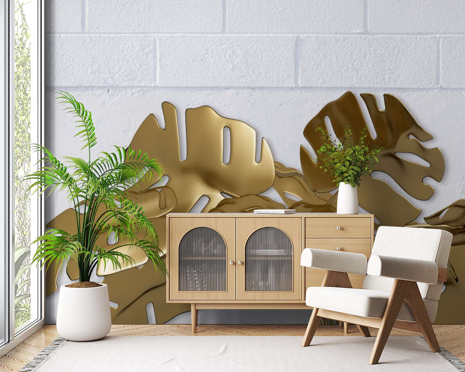 Fototapeta tropické medené listy na povrchu tehly