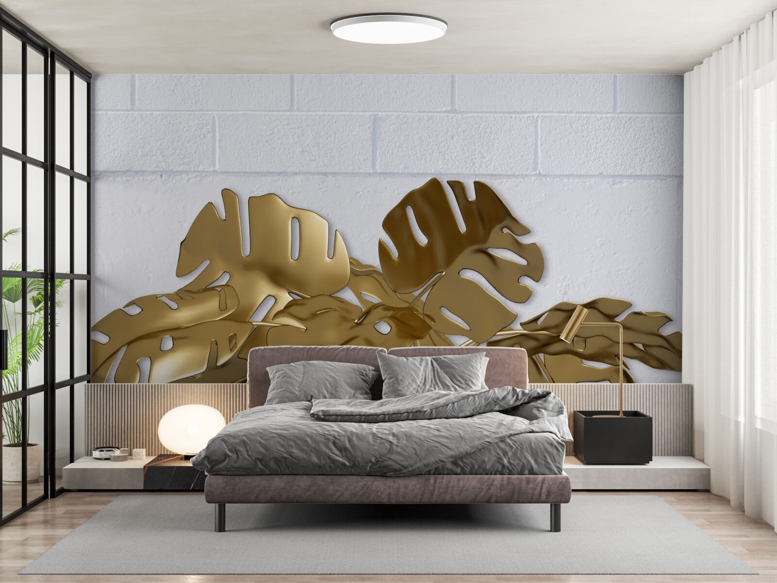 Fototapeta tropické medené listy na povrchu tehly