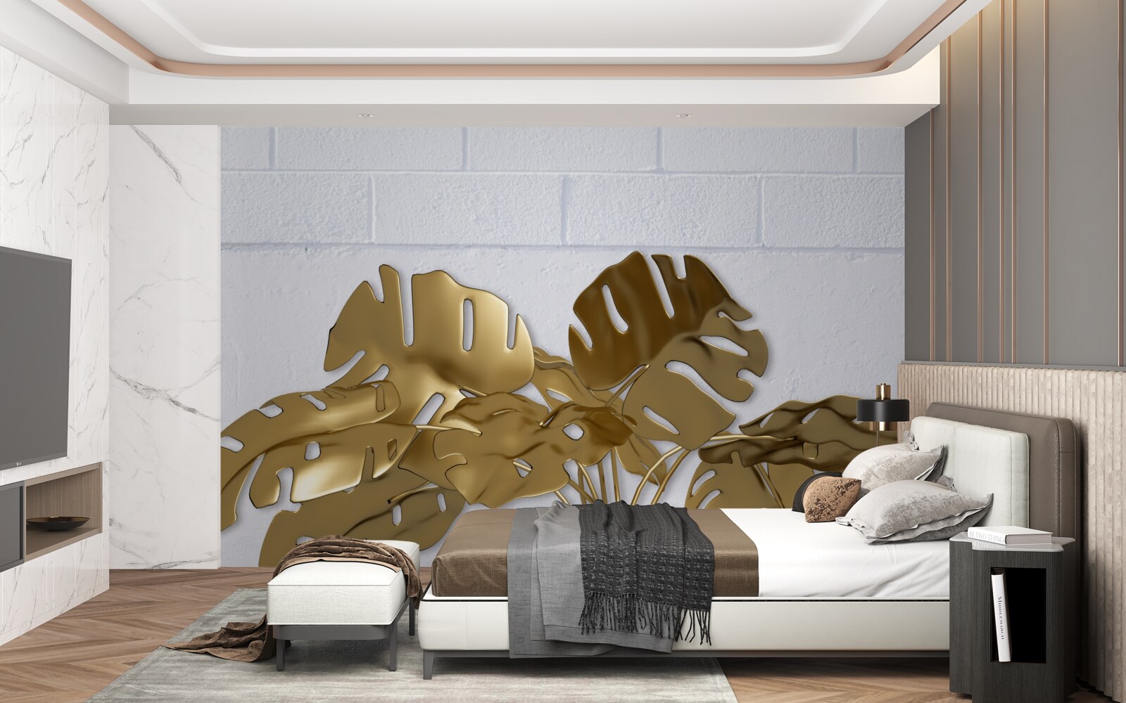 Fototapeta tropické medené listy na povrchu tehly