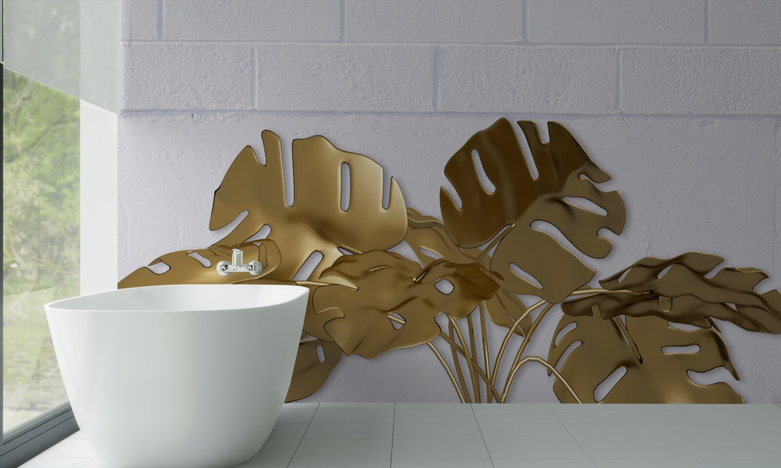 Fototapeta tropické medené listy na povrchu tehly