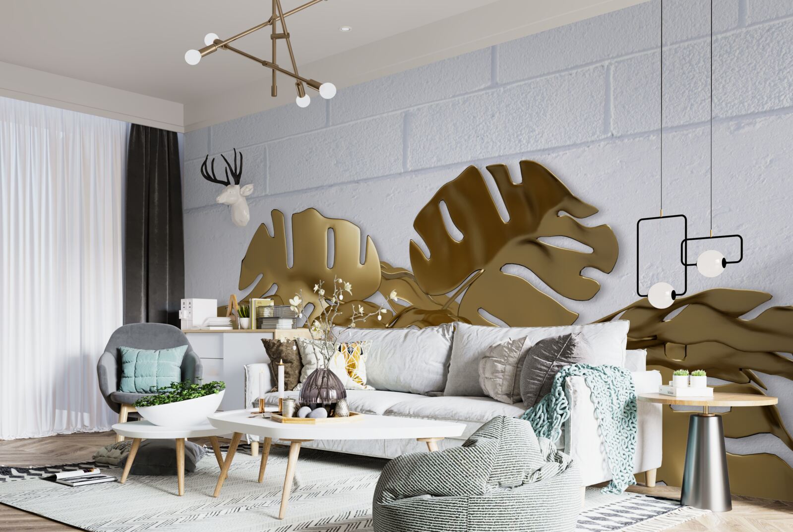 Fototapeta tropické medené listy na povrchu tehly