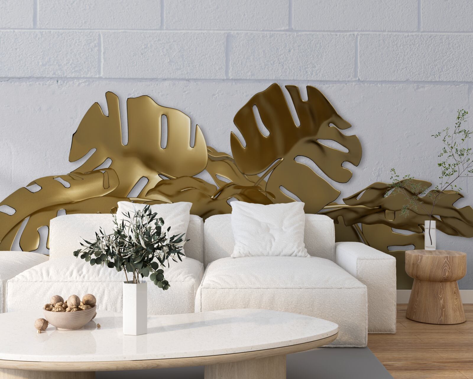 Fototapeta tropické medené listy na povrchu tehly