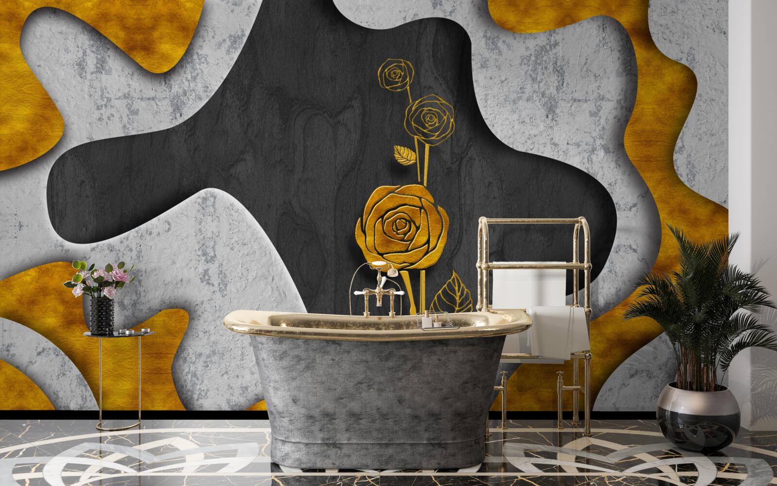 Fototapeta zlatá ruža vo výzdobe