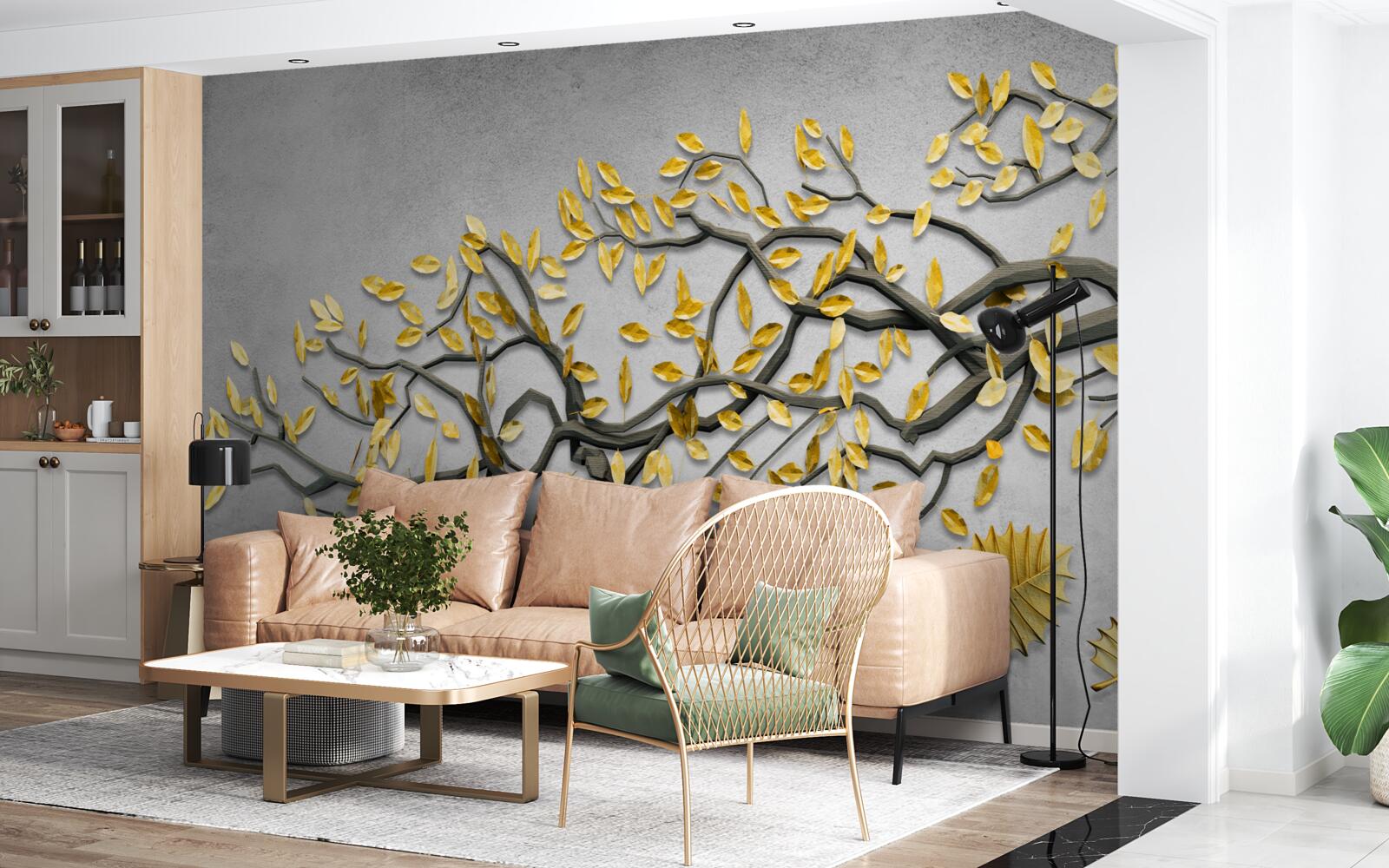 Fototapeta vetvička so zlatými jesennými listami